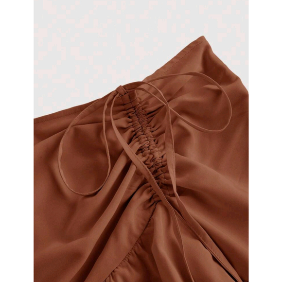 Bohemian Western Skirt Cinch Ruched Drawstring Brown Terracotta - Picture 9 of 11